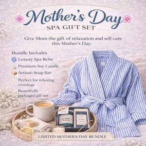 Mother’s Day Spa Gift Set | Luxury Robe Self Care Bundle | Candle & Soap Gift